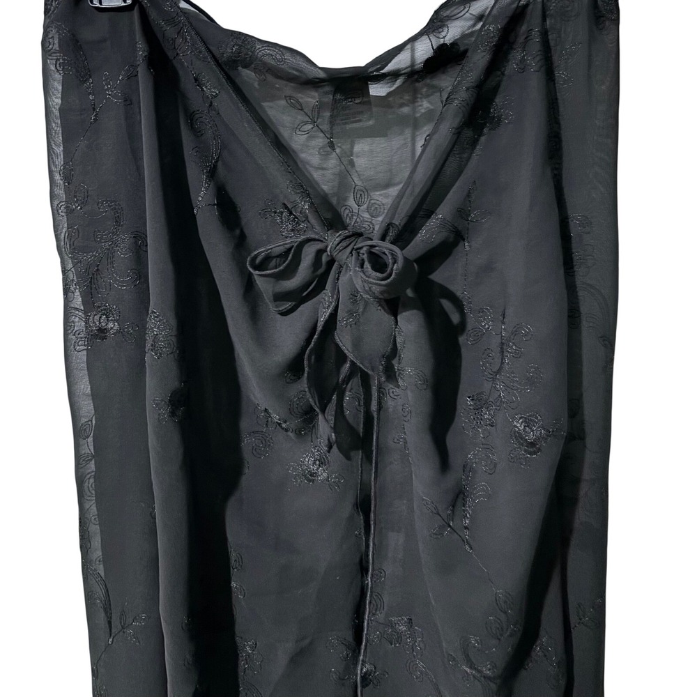Westbound Beach Black Sheer Floral Embroidered Maxi Sarong Wrap Skirt OS